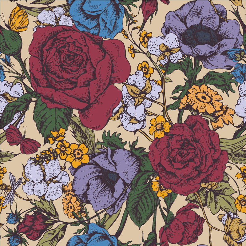 Beige Wallpaper with Red Roses