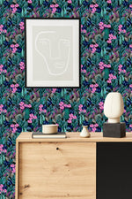Pink Flowers between Leaves Wallpaper