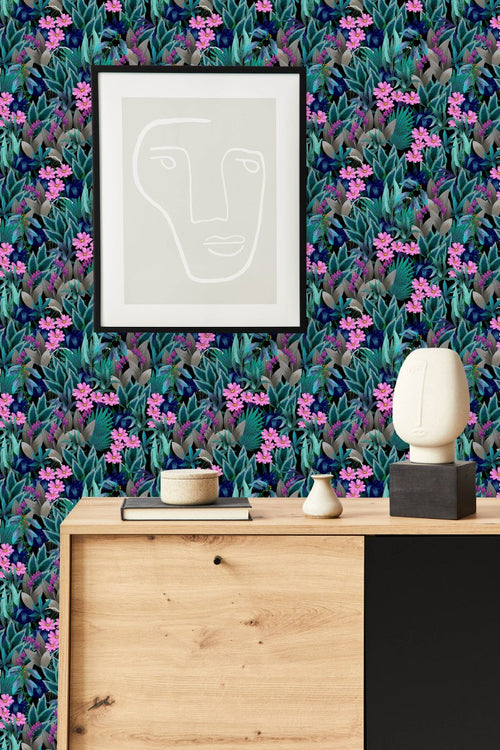 Pink Flowers between Leaves Wallpaper