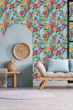 Blue Wallpaper with Tulips