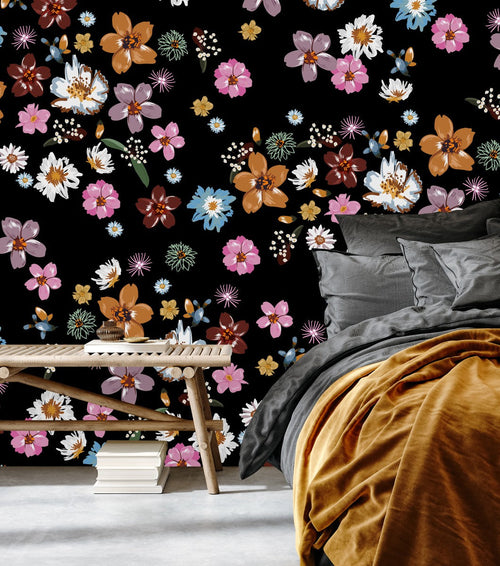 Black Wallpaper with Little Flowers