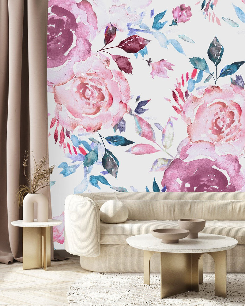 Fashionable Modern Pink Flowers Wallpaper