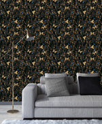 Contemporary Dark Wallpaper with Butterflies Fashionable