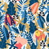 Moth and Blue Leaves Wallpaper