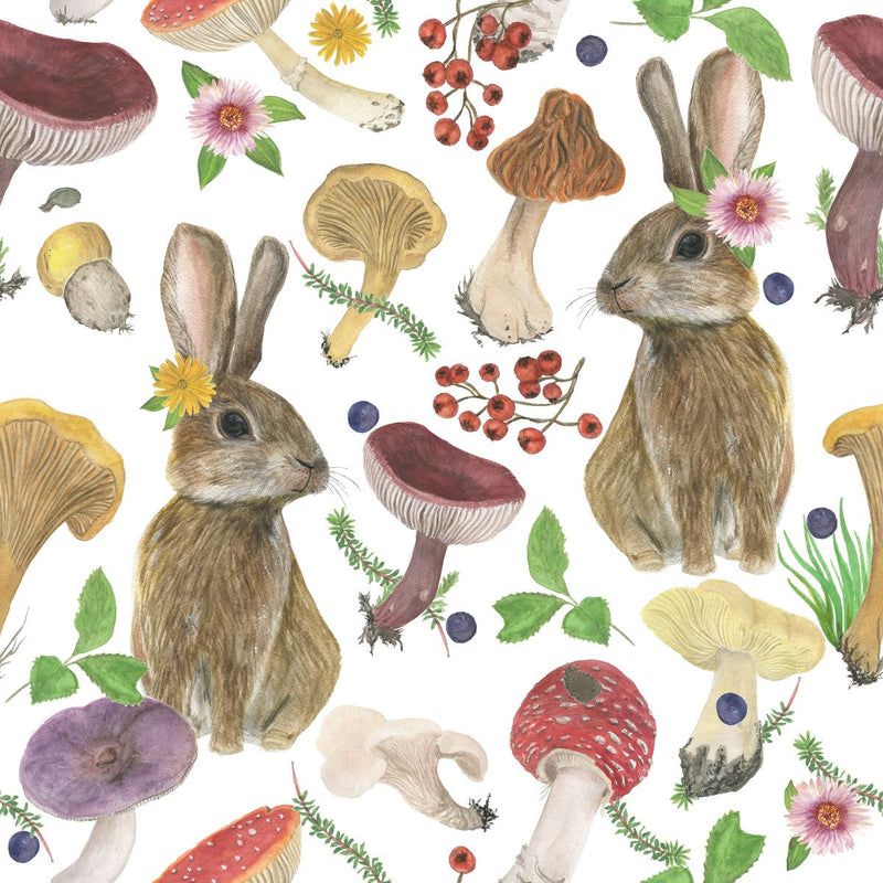 Hares and Mushrooms Wallpaper