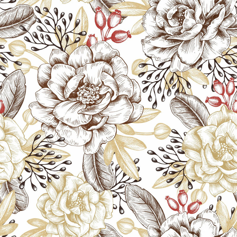 Beige Flowers and Leaves Wallpaper