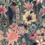 Modish Modern Feathers and Flowers Wallpaper