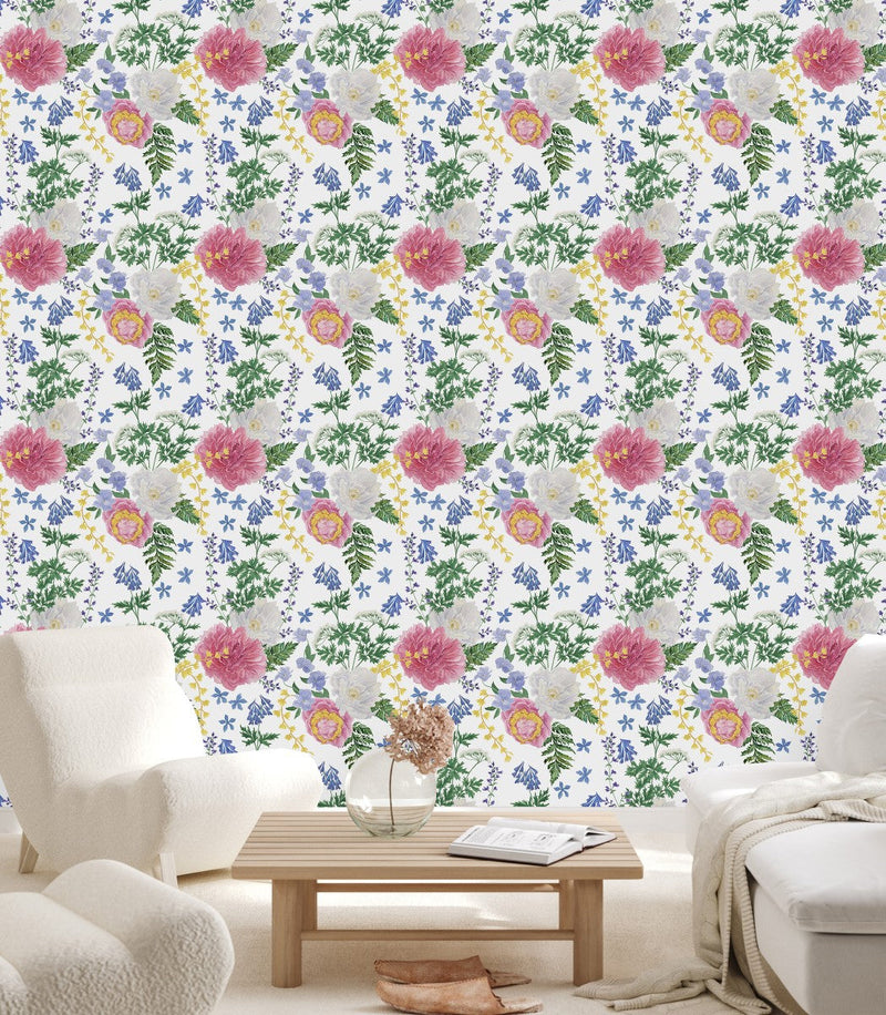 Fashionable White Floral Wallpaper Smart