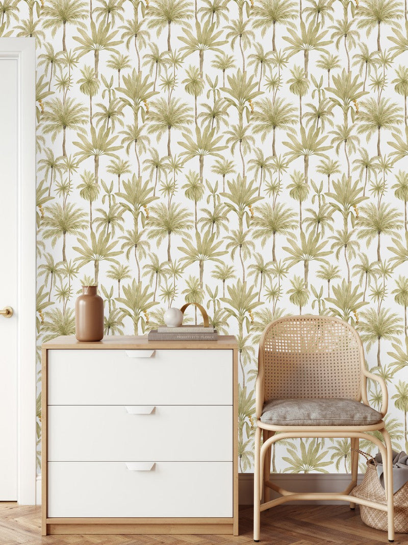 White Wallpaper with Palms