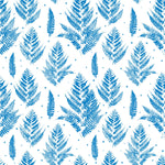 Contemporary Blue Fern Leaves Wallpaper Vogue
