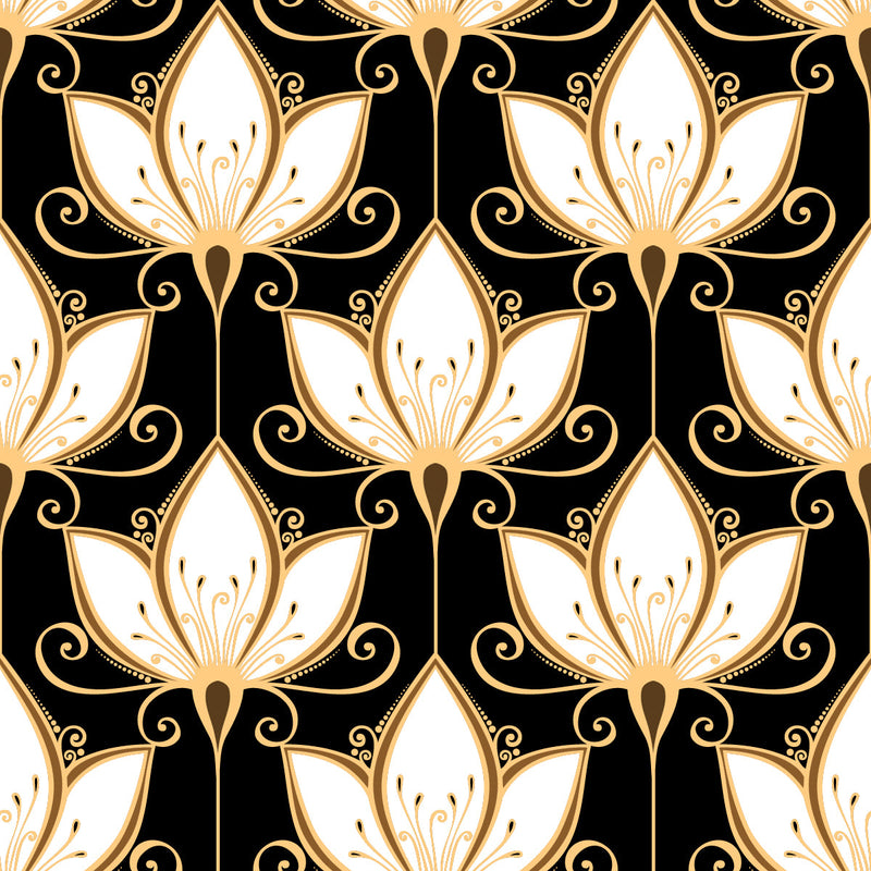 Black Wallpaper with Gold Flowers