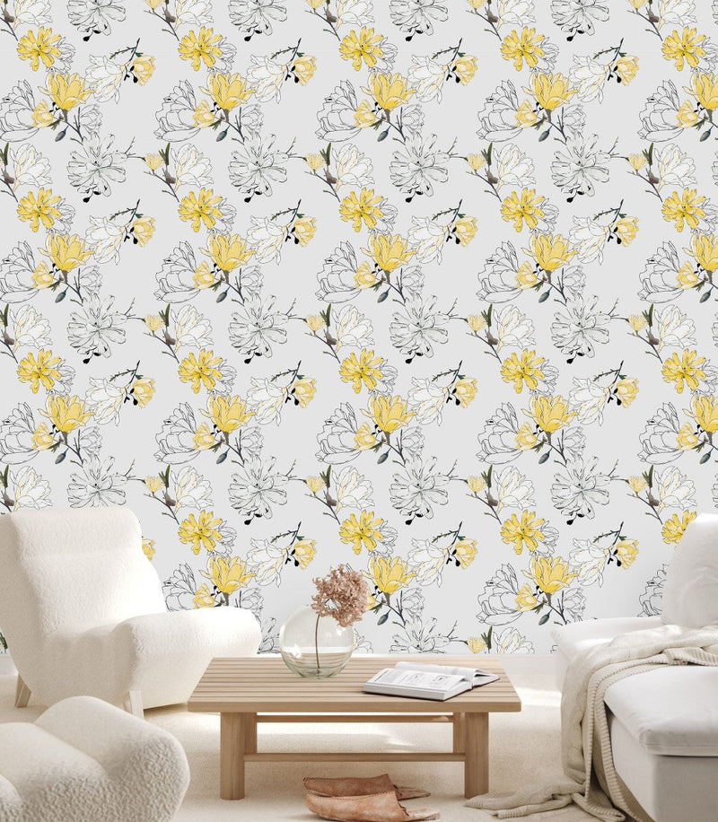 Contemporary Yellow Flowers Wallpaper Chic
