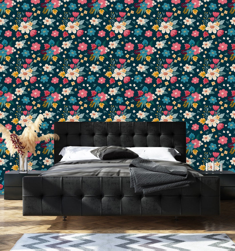 Contemporary Dark Floral Wallpaper Fashionable Select