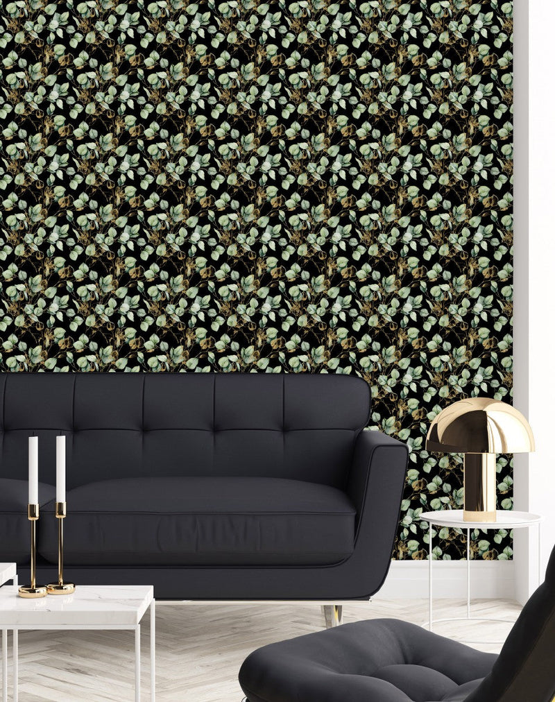 Dark Wallpaper with Poplar Leaves