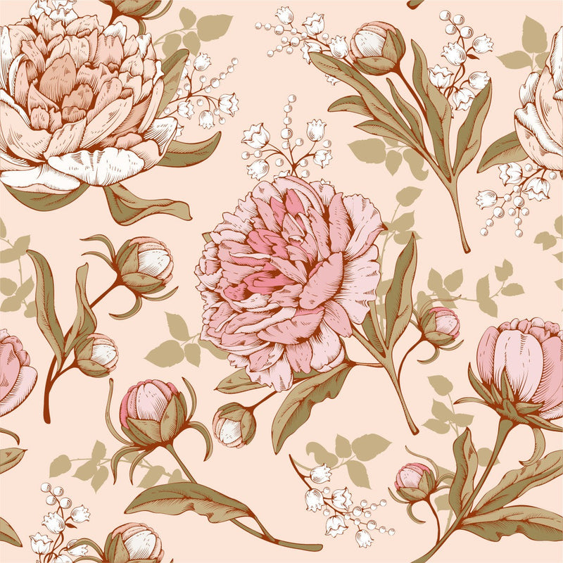Contemporary Modern Gentle Peonies Wallpaper