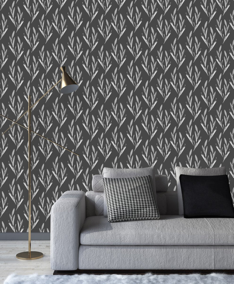 Grey Wallpaper with Branches of Tree
