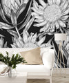 Black Wallpaper with White  Floral Pattern