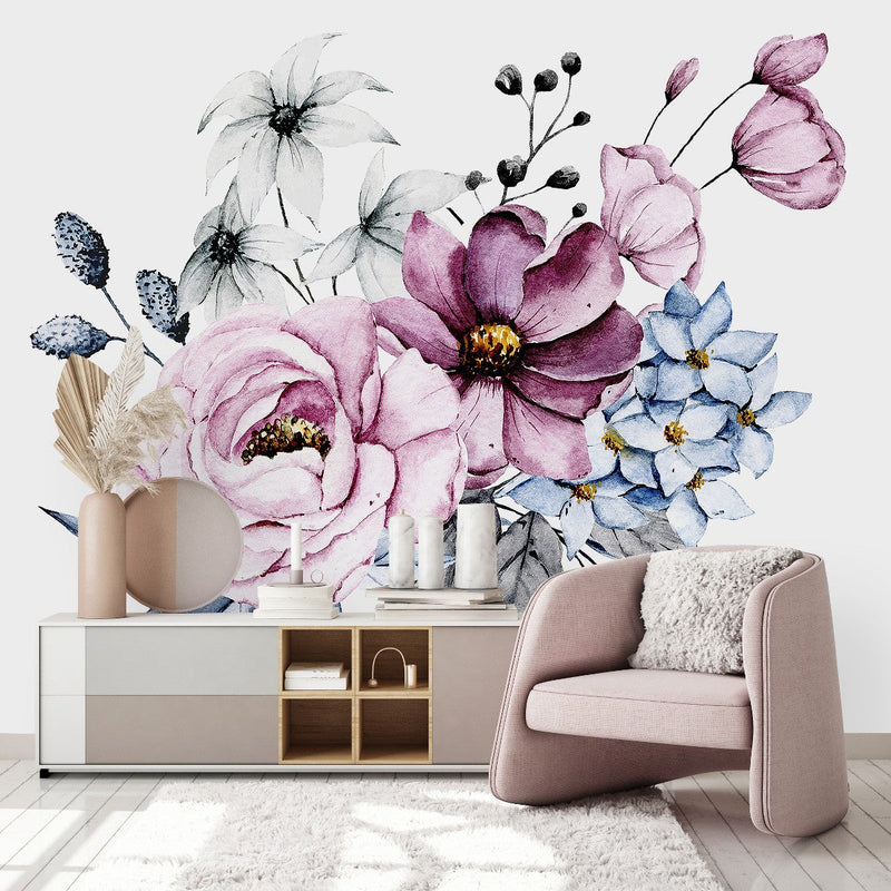 Contemporary Pink and Purple Flowers Wallpaper Fashionable