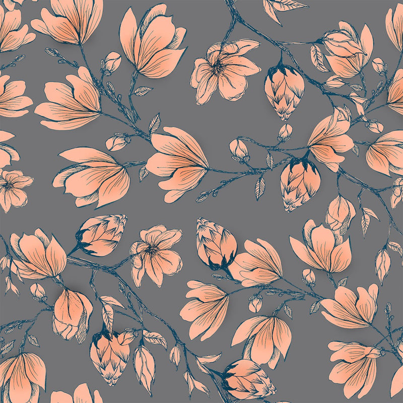 Grey Wallpaper with Beige Flowers