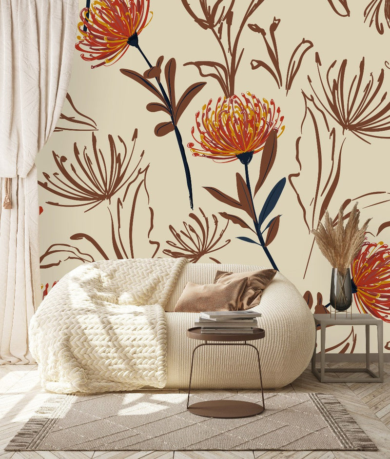 Modish Beige Wallpaper with Flowers Smart