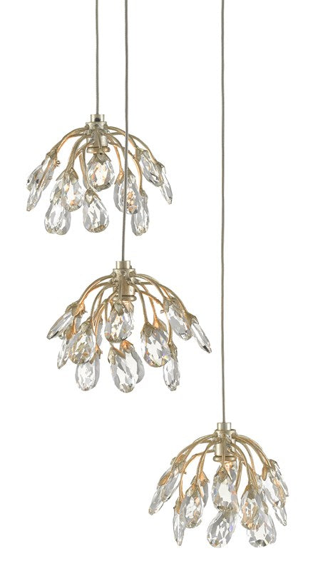 Currey and Company Crystal Bud 3-Light Multi-Drop Pendant 9000-0668