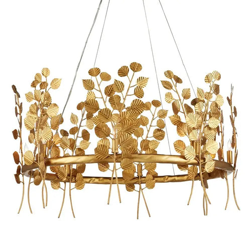 Currey and Company Golden Eucalyptus Round Chandelier 9000-0975