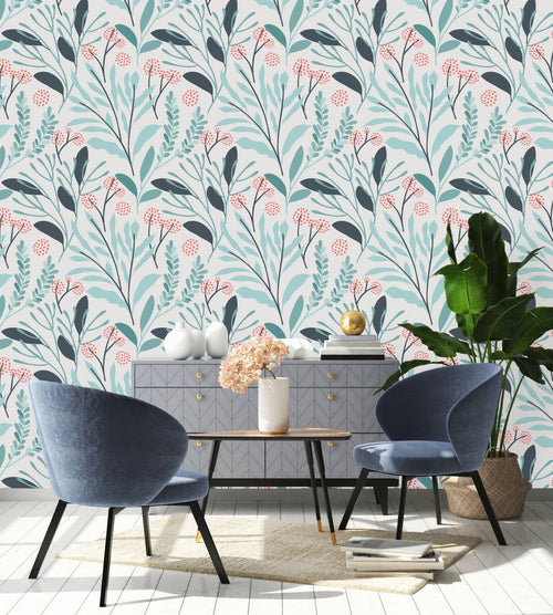 Stylish Blue Leaves Wallpaper Tasteful