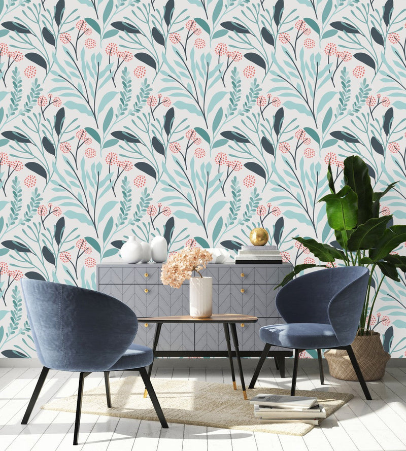 Stylish Blue Leaves Wallpaper Tasteful