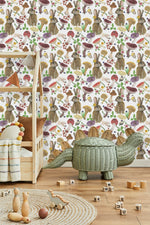 Hares and Mushrooms Wallpaper