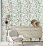 Modish Leaves on White Wallpaper Chic High-Quality