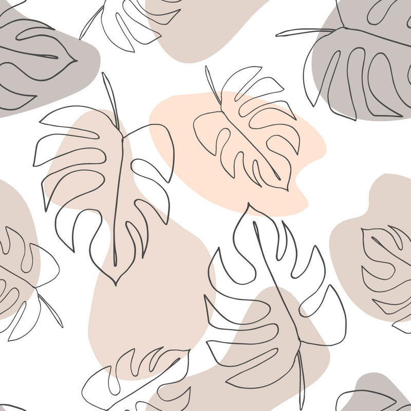 Beige Wallpaper with Monstera Leaves