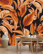 Stylish Black Wallpaper with Leaves Fashionable