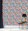 Blue Leaves with Red Flowers Wallpaper