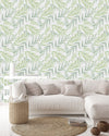 Voguish Hand Drawn Green Leaves Wallpaper Fashionable
