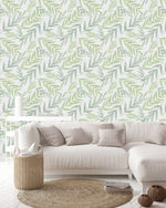 Voguish Hand Drawn Green Leaves Wallpaper Fashionable