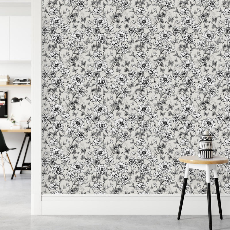 Black and White Poppies Wallpaper
