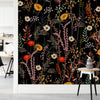 Modish Modern Black Wallpaper with Wildflowers