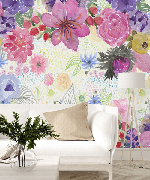 Elegant Modern Pink and Purple Flowers Wallpaper Contemporary