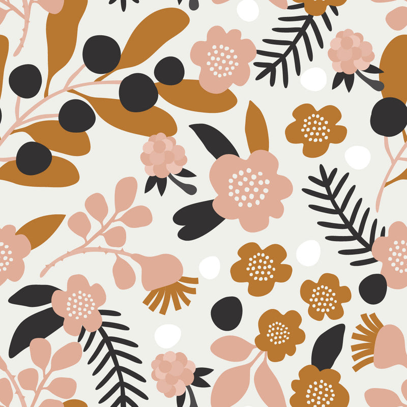 Beige Flowers and Brown Leaves Wallpaper