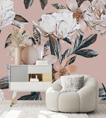Beige Wallpaper with White Flowers