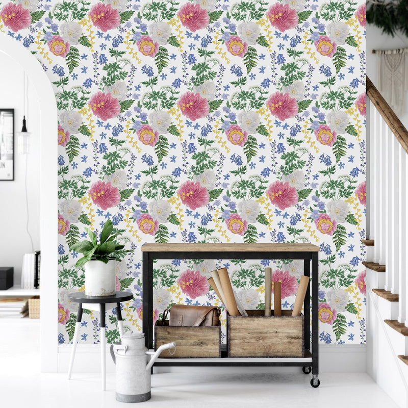 Fashionable White Floral Wallpaper Smart