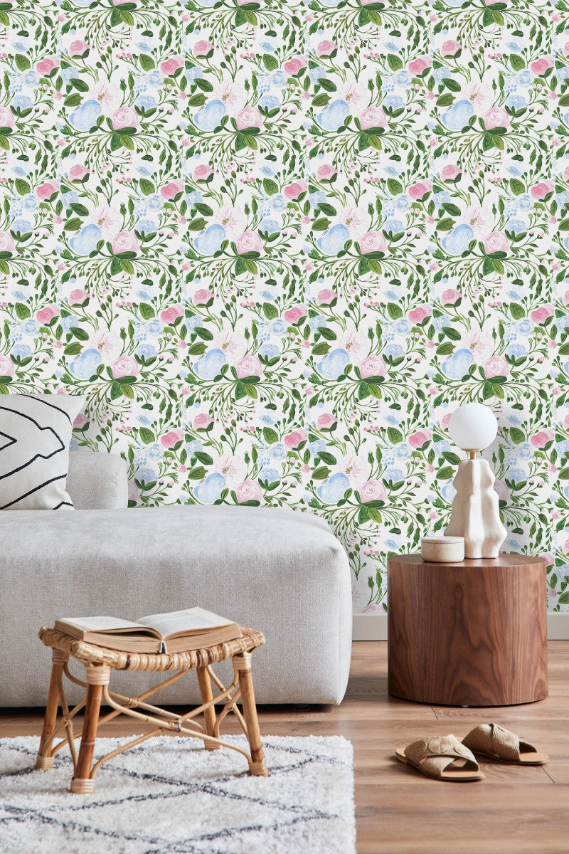 Voguish Hand Drawn Flowers Wallpaper Smart High-Quality