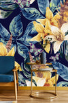 Yellow Flowers with Blue Leaves Wallpaper