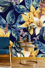 Yellow Flowers with Blue Leaves Wallpaper