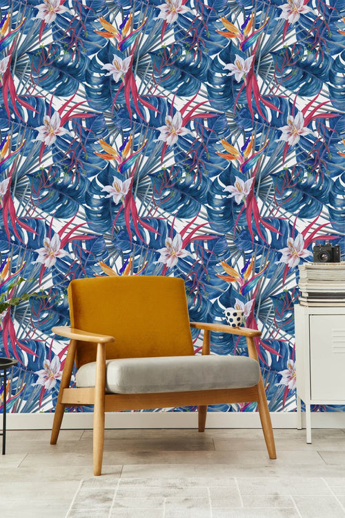 Blue Tropical Leaves Wallpaper