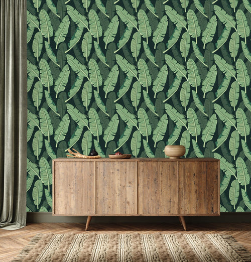 Black Wallpaper with Palm Leaves