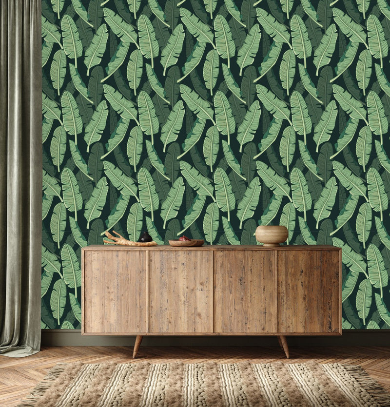 Black Wallpaper with Palm Leaves