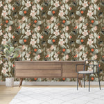Dark Green Floral Wallpaper