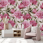 Pink Wallpaper with Pink Peonies