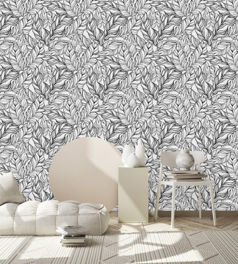 Black Outlines of Palm Leaves Wallpaper